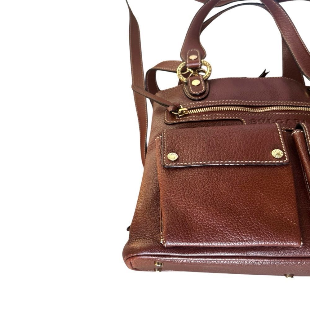 BVLGARI Brown Grained Leather Becky Handbag - Picture 9 of 16